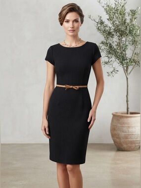 Comma, Classic Black Cap-Sleeve Textured Dress with cap sleeves